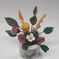 Miniature bouquet of glass flowers - vintage yellow finch vase