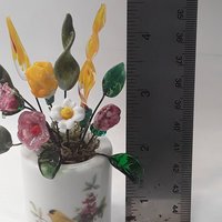 Miniature bouquet of glass flowers - vintage yellow finch vase