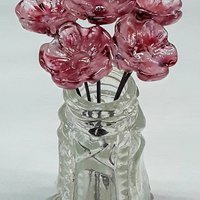 Pink Variegated glass flowers, tiny small mini glass flowers on wire; handcrafted lampwork, jewelry, mixed media, wedding plant gift
