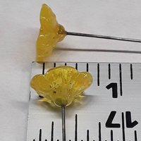 YELLOW TRANSLUCENT glass flower headpins, tiny small miniature glass flowers on wire; jewelry supply, curio, windowsill, small bouquet, gift