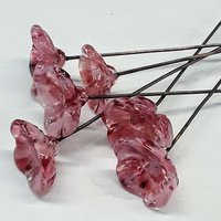 Pink Variegated glass flowers, tiny small mini glass flowers on wire; handcrafted lampwork, jewelry, mixed media, wedding plant gift