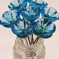 March Aquamarine bellflower miniature glass flower headpins March birthstone tiny small glass flowers on wire individually crafted lampwork