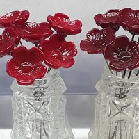 Dark Red Brown Garnet Glass Flower headpins, January birthstone gift, tiny small mini glass flowers on wire; lampwork, jewelry, mixed media