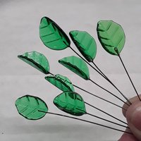 Bent Medium Green Leaf - Glass Leaf Headpins, tiny small glass leaf shape on wire, bouquets, mixed media, mosaic, jewelry, wedding decor