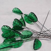Bent Medium Green Leaf - Glass Leaf Headpins, tiny small glass leaf shape on wire, bouquets, mixed media, mosaic, jewelry, wedding decor