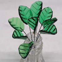 Bent Medium Green Leaf - Glass Leaf Headpins, tiny small glass leaf shape on wire, bouquets, mixed media, mosaic, jewelry, wedding decor