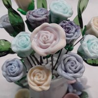 A dozen glass roses bouquet- vintage porcelain vase