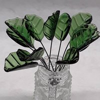 Bent Sage Green Leaf, Glass leaf headpins tiny small glass leaf shape on wire; handcrafted lampwork, mixed media, jewelry, wedding host gift
