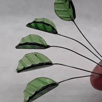Bent Sage Green Leaf, Glass leaf headpins tiny small glass leaf shape on wire; handcrafted lampwork, mixed media, jewelry, wedding host gift