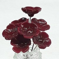 Dark Red Brown Garnet Glass Flower headpins, January birthstone gift, tiny small mini glass flowers on wire; lampwork, jewelry, mixed media