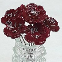 Dark Red Brown Garnet Glass Flower headpins, January birthstone gift, tiny small mini glass flowers on wire; lampwork, jewelry, mixed media