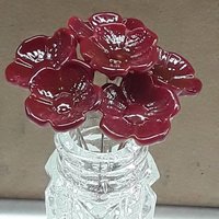 Dark Red Brown Garnet Glass Flower headpins, January birthstone gift, tiny small mini glass flowers on wire; lampwork, jewelry, mixed media