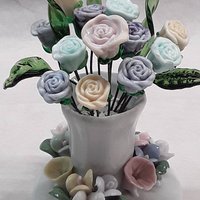 A dozen glass roses bouquet- vintage porcelain vase