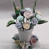 A dozen glass roses bouquet- vintage porcelain vase