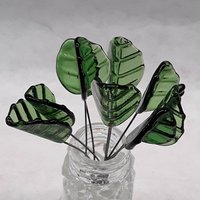 Bent Sage Green Leaf, Glass leaf headpins tiny small glass leaf shape on wire; handcrafted lampwork, mixed media, jewelry, wedding host gift