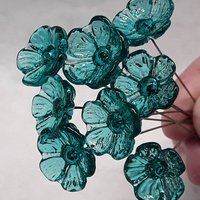Light Seagreen Teal glass flowers on wire, tiny small mini handcrafted lampwork, jewelry, mixed media, wedding, cake decor, small great gift