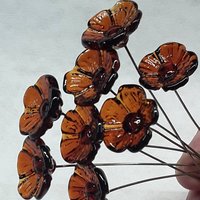 Dark Amber glass flowers, tiny small mini glass flowers on wire; lampwork, jewelry supply, forever flower, mixed media, wedding, small gifts