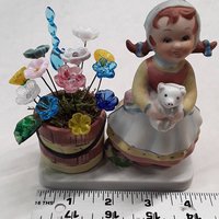 A bucket of flowers for this country girl and her friend- vintage porcelain vase