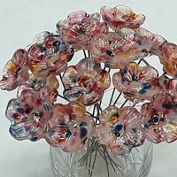 Sedona Desert 5-petal glass flowers, tiny small miniature glass flowers on wire; lampwork, jewelry, mixed media, wedding, southwest
