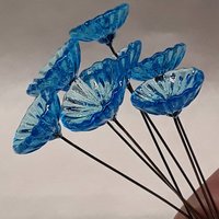 Aqua Coral Disk glass flower headpins (March birthstone) ~ tiny small mini glass flowers on wire; Bouquet, mixed media, curio, fairy garden