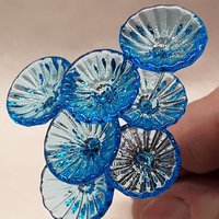 Aqua Coral Disk glass flower headpins (March birthstone) ~ tiny small mini glass flowers on wire; Bouquet, mixed media, curio, fairy garden