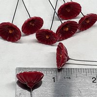 Black & Gold Coral Disk glass flower headpins,tiny small mini glass flowers on wire; glass lampwork, jewelry, mixed media, gifts college