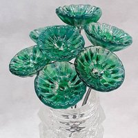 Lilypad Coral Disk glass flowers, tiny small mini glass flowers on wire; handcrafted lampwork, jewelry, mixed media, cabin, wedding, gift