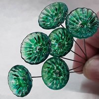 Lilypad Coral Disk glass flowers, tiny small mini glass flowers on wire; handcrafted lampwork, jewelry, mixed media, cabin, wedding, gift