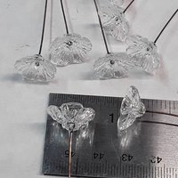 Crystal Clear glass flower headpins (April Birthstone) mini tiny small glass flowers on wire;  lampwork, jewelry, mixed media, wedding, gifts