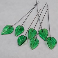 Elegant Medium Green Glass Leaf Headpins;  tiny, small glass leaf shape on wire. Perfect for jewelry, mixed media, wedding decor, host gift