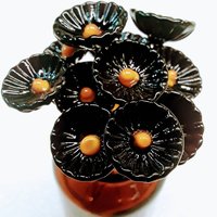 Black & Gold Coral Disk glass flower headpins,tiny small mini glass flowers on wire; glass lampwork, jewelry, mixed media, gifts college
