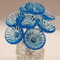 Aqua Coral Disk glass flower headpins (March birthstone) ~ tiny small mini glass flowers on wire; Bouquet, mixed media, curio, fairy garden