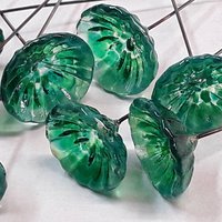 Lilypad Coral Disk glass flowers, tiny small mini glass flowers on wire; handcrafted lampwork, jewelry, mixed media, cabin, wedding, gift