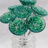 Lilypad Coral Disk glass flowers, tiny small mini glass flowers on wire; handcrafted lampwork, jewelry, mixed media, cabin, wedding, gift