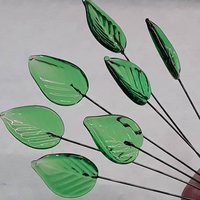 Elegant Medium Green Glass Leaf Headpins;  tiny, small glass leaf shape on wire. Perfect for jewelry, mixed media, wedding decor, host gift