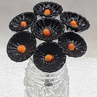 Black & Gold Coral Disk glass flower headpins,tiny small mini glass flowers on wire; glass lampwork, jewelry, mixed media, gifts college