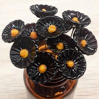 Black & Gold Coral Disk glass flower headpins,tiny small mini glass flowers on wire; glass lampwork, jewelry, mixed media, gifts college