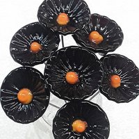Black & Gold Coral Disk glass flower headpins,tiny small mini glass flowers on wire; glass lampwork, jewelry, mixed media, gifts college