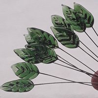 Flat Sage Green Leaf - Glass Leaf Headpins  tiny small glass leaf shape on wire; individually crafted lampwork for flower bouquet or jewelry