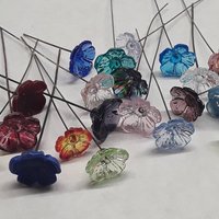 5-petal glass flower headpins ~ tiny small mini glass flowers on wire - flower bouquet; individually crafted lampwork for jewelry, bouquets
