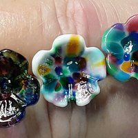 Tie Dye 5-petal glass flower headpins ~ tiny small mini glass flowers on wire; individually crafted lampwork by me in my studio
