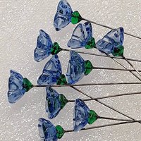 Light Blue Bellflower glass flowers, tiny small miniatureglass flowers on wire; handcrafted lampwork, jewelry, mixed media, wedding, gifts