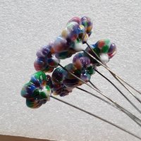 Tie Dye 5-petal glass flower headpins ~ tiny small mini glass flowers on wire; individually crafted lampwork by me in my studio