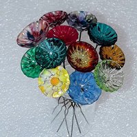 Coral Disk glass flower headpins miniature, tiny, small glass flowers on wire; individually crafted lampwork 1/2" diameter