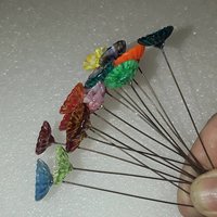 Coral Disk glass flower headpins miniature, tiny, small glass flowers on wire; individually crafted lampwork 1/2" diameter