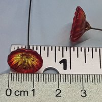 FIRE CORAL DISK glass flower headpins  ~ tiny, small, miniature glass flowers on wire; individually crafted lampwork  uv reactive glow