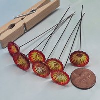 FIRE CORAL DISK glass flower headpins  ~ tiny, small, miniature glass flowers on wire; individually crafted lampwork  uv reactive glow