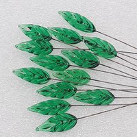 Flat Medium Green Glass Leaf Headpins, tiny small glass leaf shape on wire handmade lampwork; jewelry, wedding decor, mixed media, host gift
