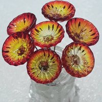 FIRE CORAL DISK glass flower headpins  ~ tiny, small, miniature glass flowers on wire; individually crafted lampwork  uv reactive glow