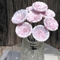 SOFT PINK MOTTLE on White Coral Disk glass flower headpins ~ tiny small mini glass flowers on wire; lampwork, jewelry, mixed media, gifts